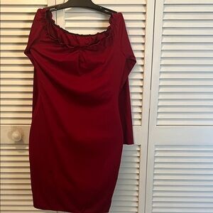 ROMWE Burgundy Off-Shoulder Long Sleeve Dress